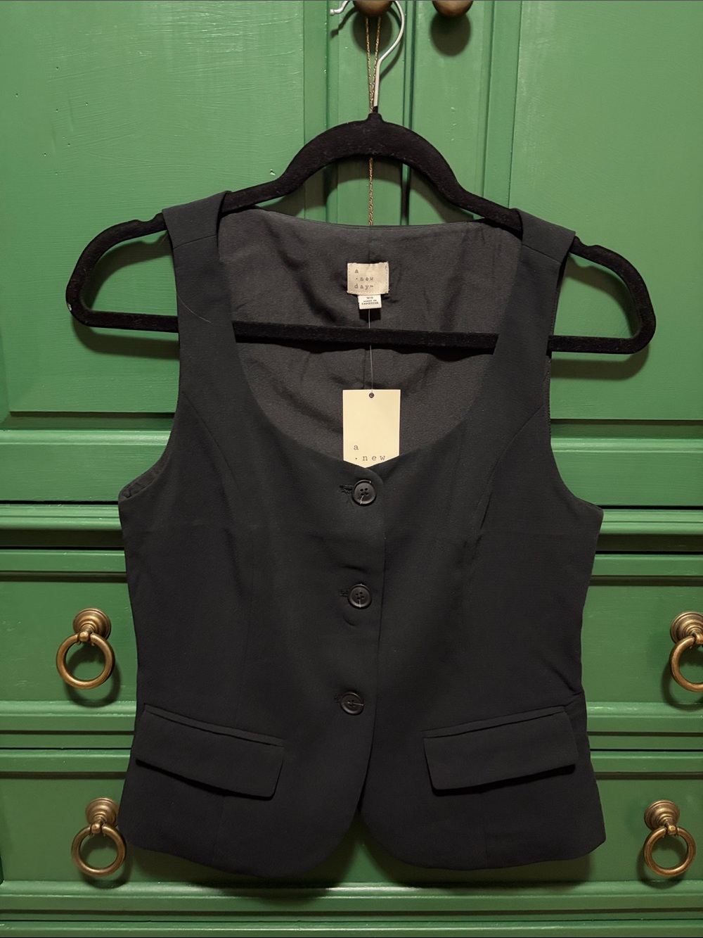 a new day Black Women's Sleeveless Button Vest